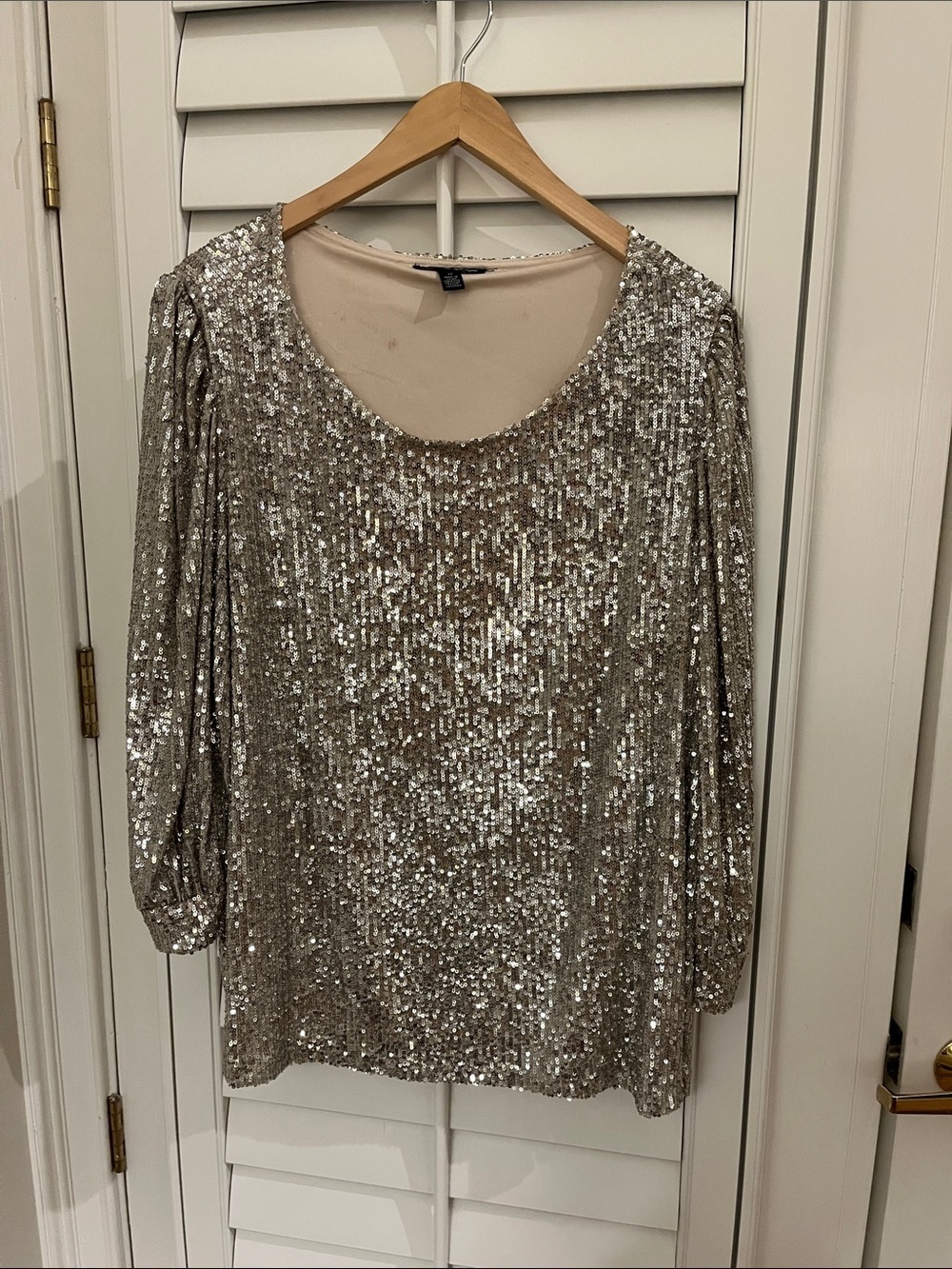 Cable & Gauge Silver Sequin Scoop Neck Blouse 3X